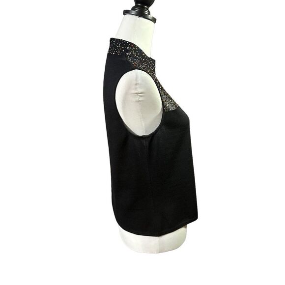 St. John Black Knit Sleeveless Top with Beaded Embellishments Sz Small - Picture 7 of 11
